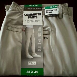 NWT Marc New York Men's Gray 4-Way Stretch Slim-Fit Commuter Pants